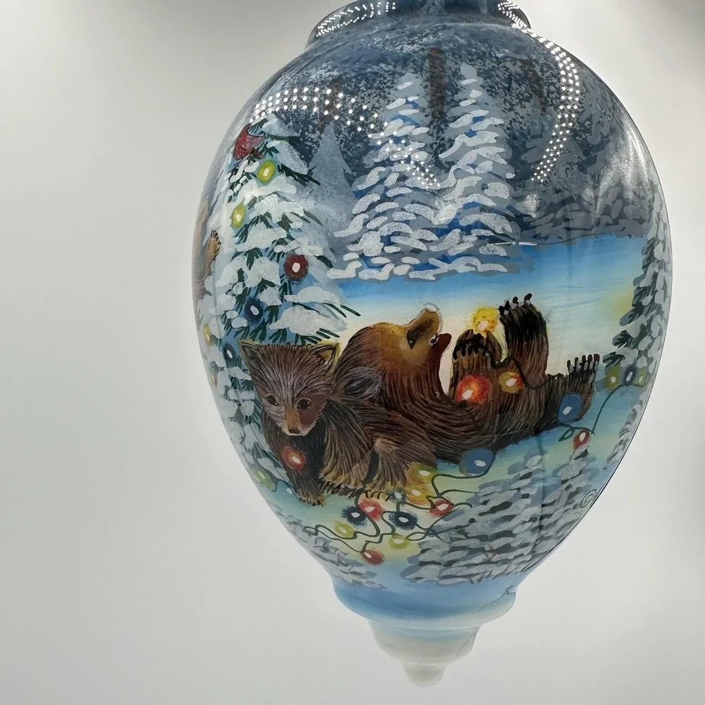 Dona Gelsinger Winter Bears Glass Christmas Ornament 6‎ in Egg Shape Handpainted